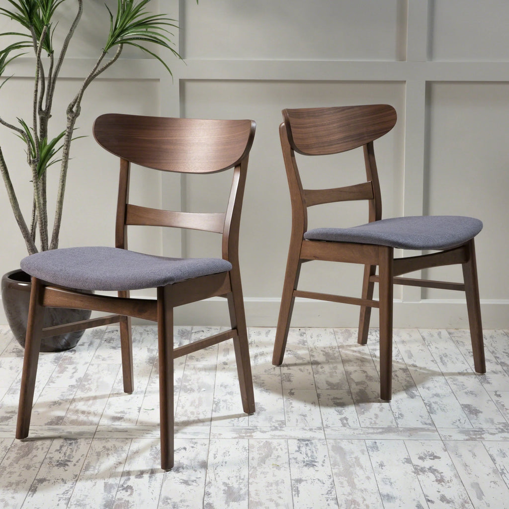 GDF Studio Isador Mid Century Modern Fabric Upholstered Wood Dining Chairs, Set of 2, Dark Gray and Walnut