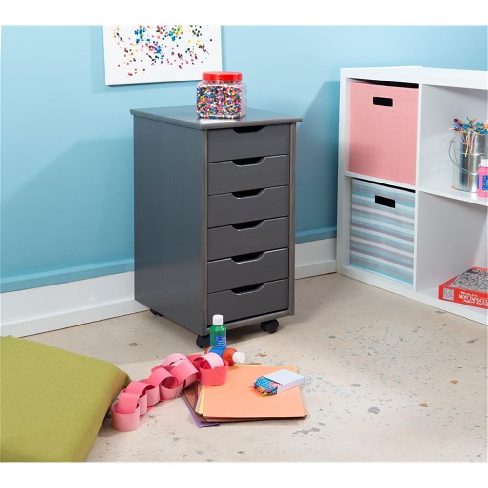 Riverbay Furniture Six Drawer Wood Rolling Storage Cart in Brown