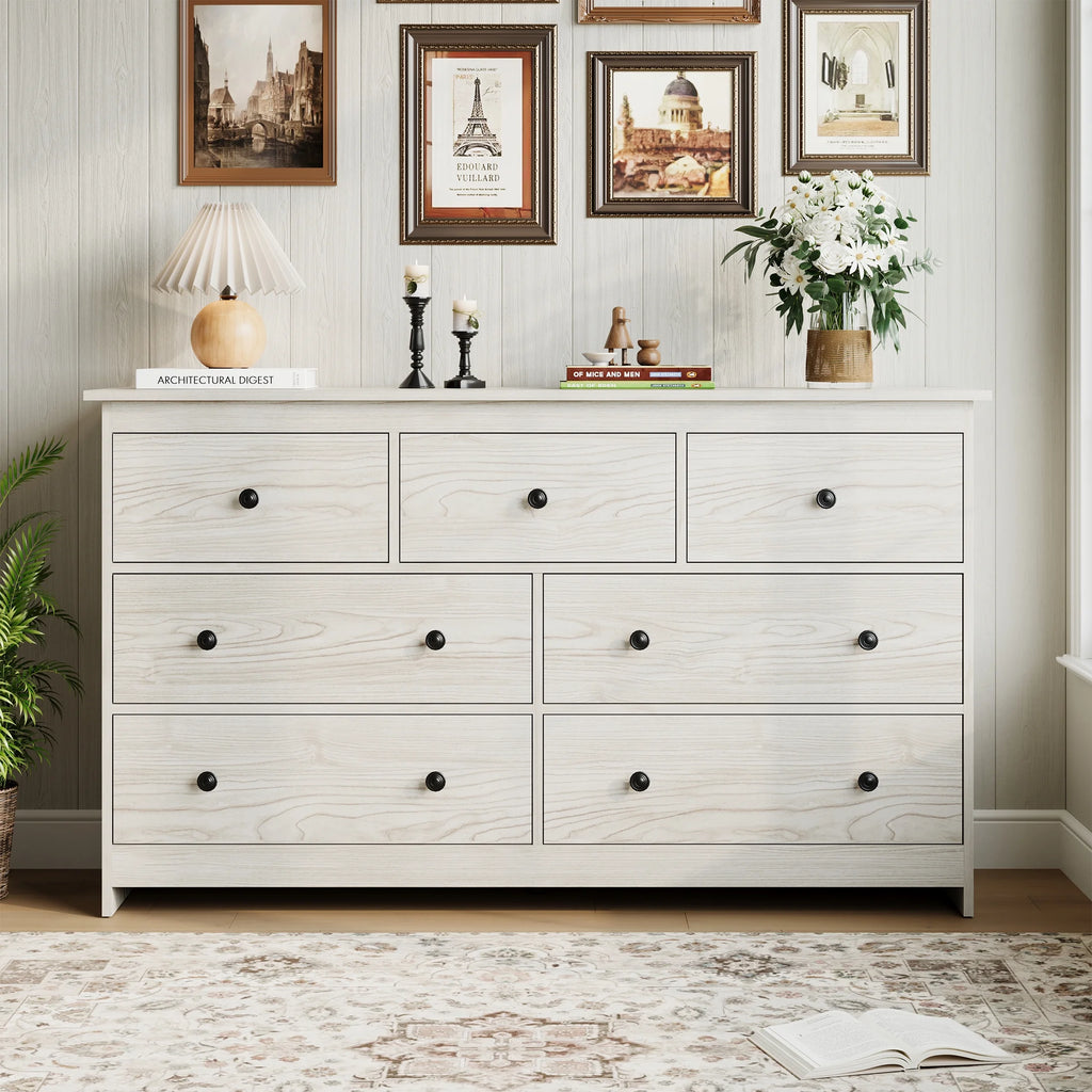 YouTrend 7 Drawer Dresser,White Dresser for Bedroom Drawer Organizer Storage Drawers,Wood Adult Storage Cabinet Living Room Hallway