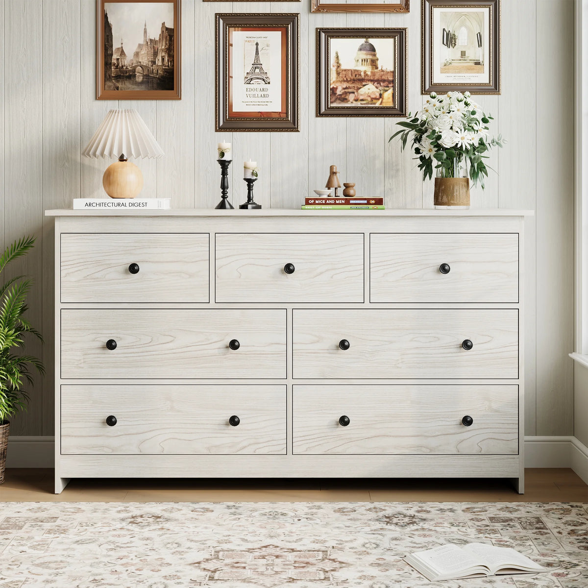 YouTrend 7 Drawer Dresser,White Dresser for Bedroom Drawer Organizer Storage Drawers,Wood Adult Storage Cabinet Living Room Hallway