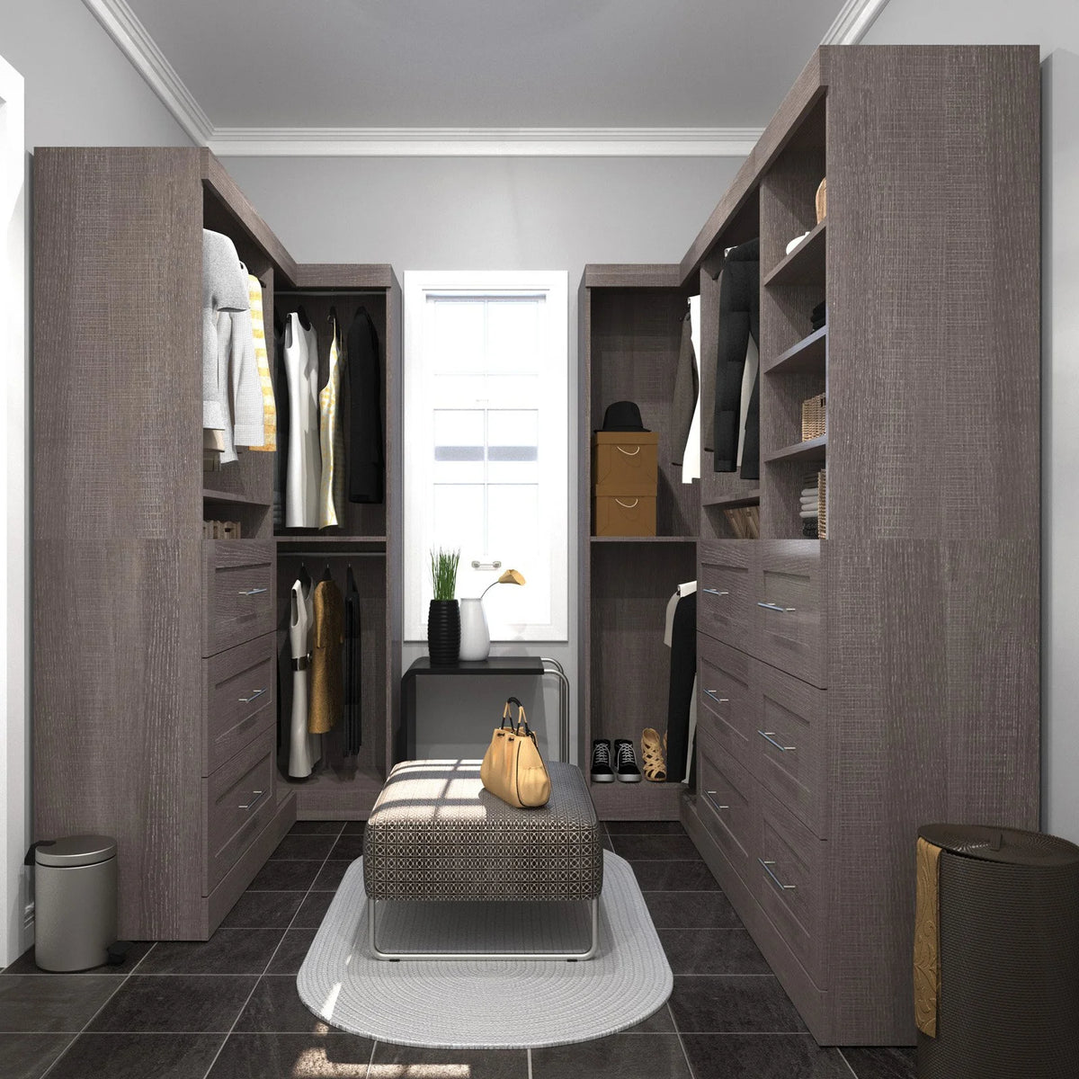 Bestar Pur 161W Walk-In Closet Organizer System in Bark Gray - Engineered Wood