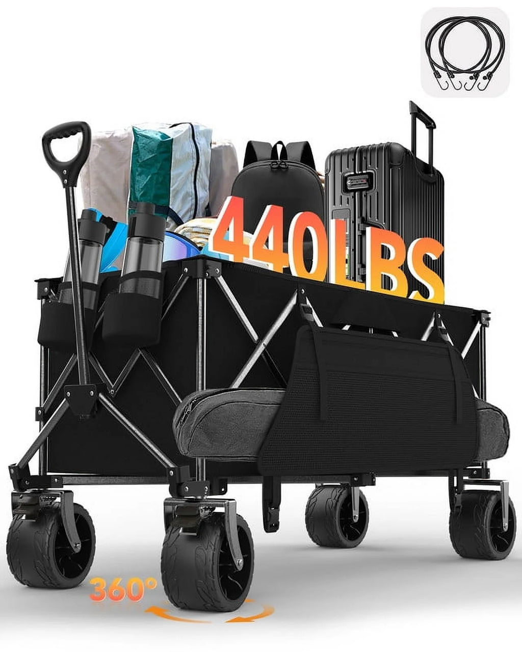 KEESTP Collapsible Wagon, 440LBS Heavy Duty Wagon Carts Foldable with Side Pocket and Brakes, 66 Gallon Large Capacity Foldable Wagon-gray