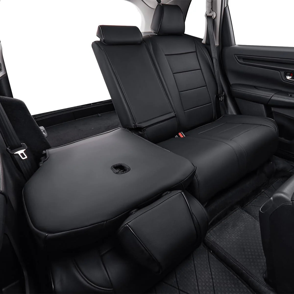 EKR Custom Fit CRV Seat Covers for Honda CRV EX,EXL,Hybrid 2023 2024 - Full Set Breathable Leather Auto Seat Covers(Black)