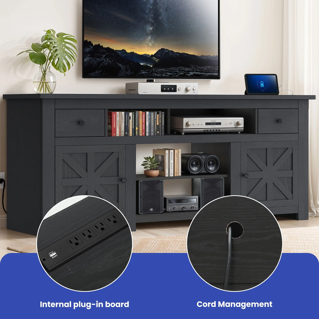 Dextrus Country-style Media Console, TV Cabinet with Built-in Power Socket for Screens up to 80'', Television Stand with Adjustable Divider & Drawer Storage, Vintage TV Unit for Lounge, White