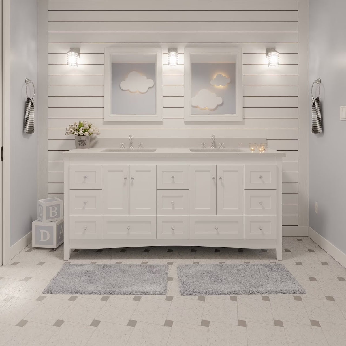 Abbey 72" Double Bathroom Vanity with Marine Gray Cabinet and Quartz Top
