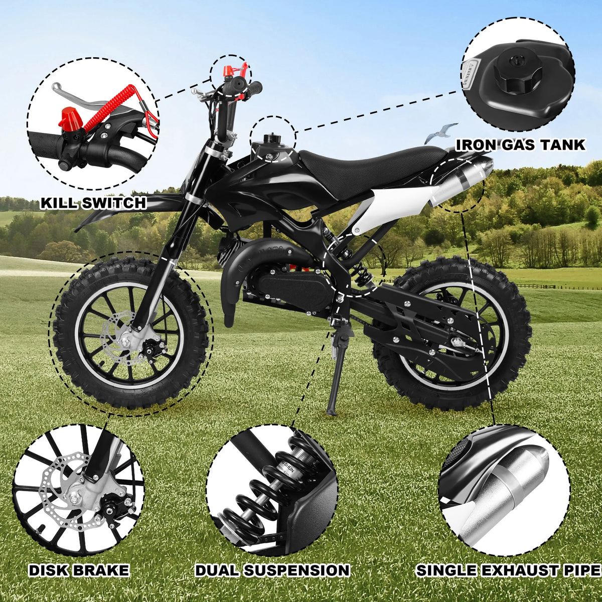 Gpower Gasoline 49cc Dirt Bike for Kids 6-15,2-Stroke Gas Power Mini Dirt Bike,1-Seater,Blue