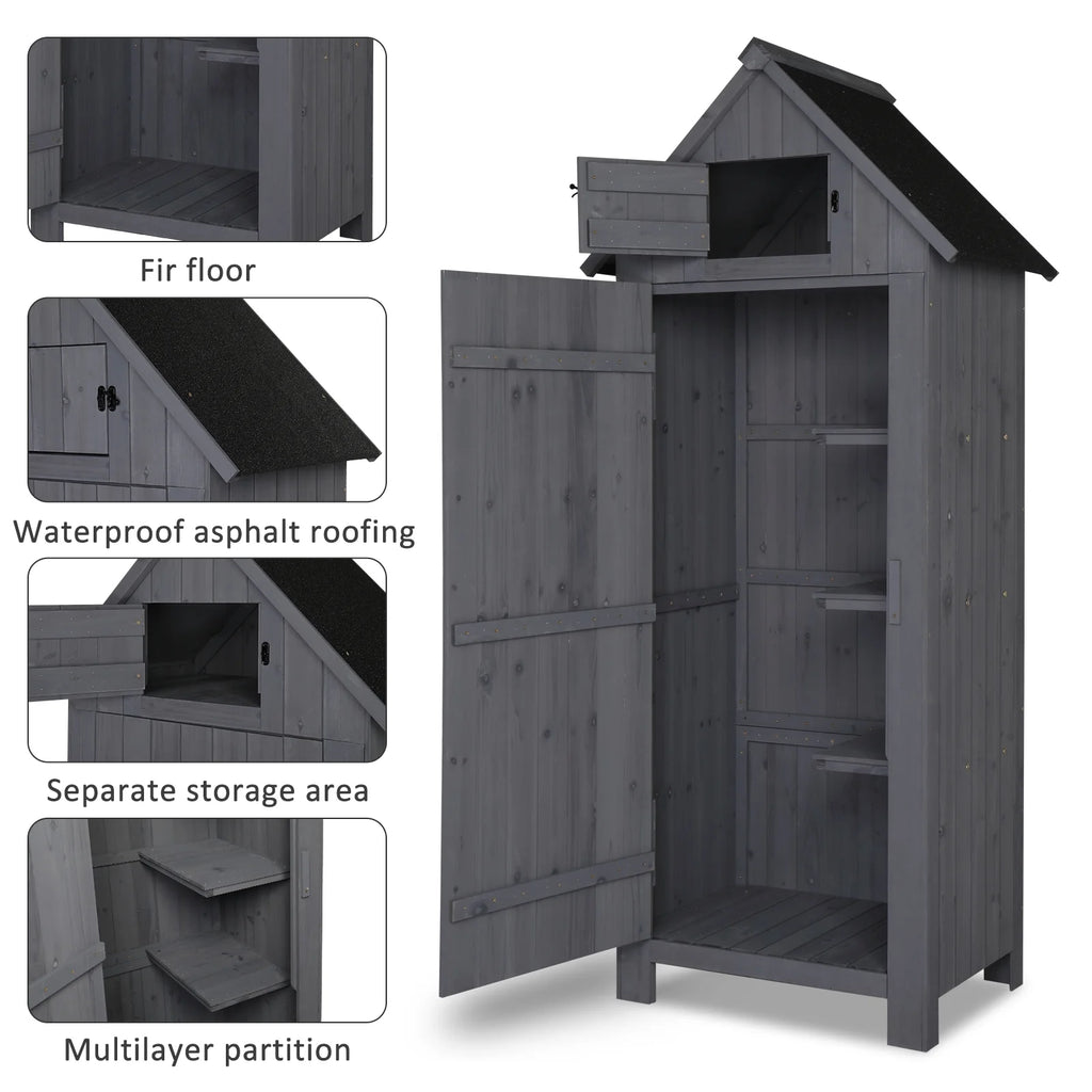 iTopRoad 70in Outdoor Storage Shed for Garden Tools, Wooden Patio Shed Lockers