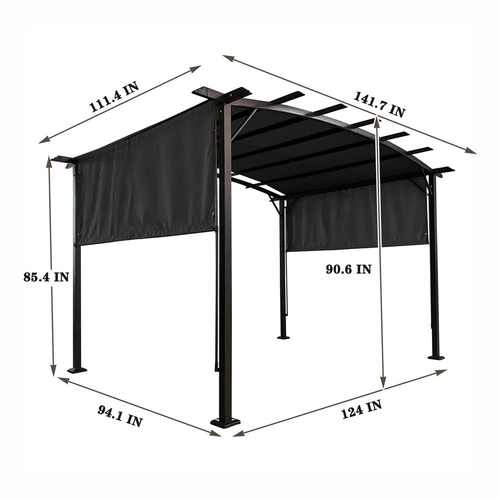 12 x 9 Ft Outdoor Gazebo with Retractable Shade Canopy, Weather Resistant Backyard Gazebo, Patio Outside Gazebo with Sturdy Construction, Metal Gazebo with Rust-Resistant Finish for Garden, Gray