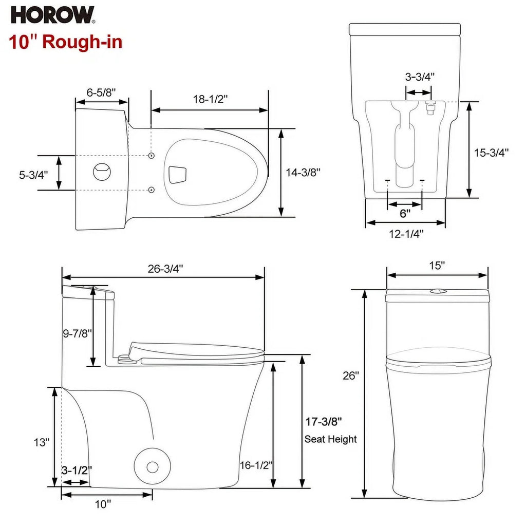 HOROW Compact One Piece Toilet with Comfort Seat ADA Height 17.3" Elongated Dual Flush 0.8/1.28 GPF