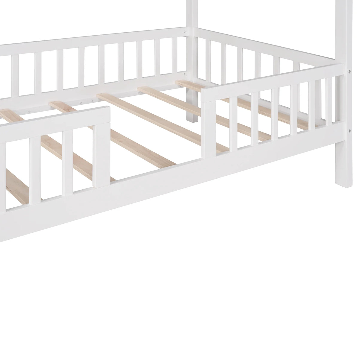 Euroco Twin Size Platform Bed, House Bed with Fence for Kids, Gray