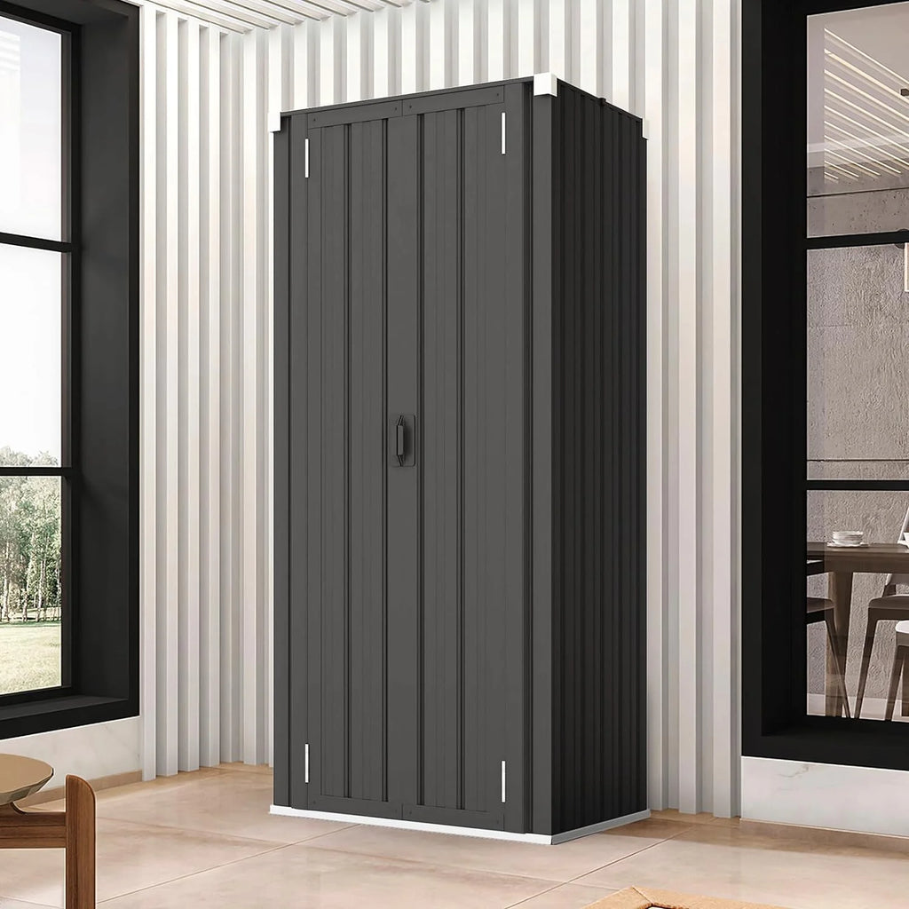 AECOJOY Outdoor Storage Cabinet Waterproof with Adjustable Shelves, Lockable Metal Outdoor Garden Storage Sheds Organizer in Brown, Versatile for Garage, Backyard, or Indoor Use