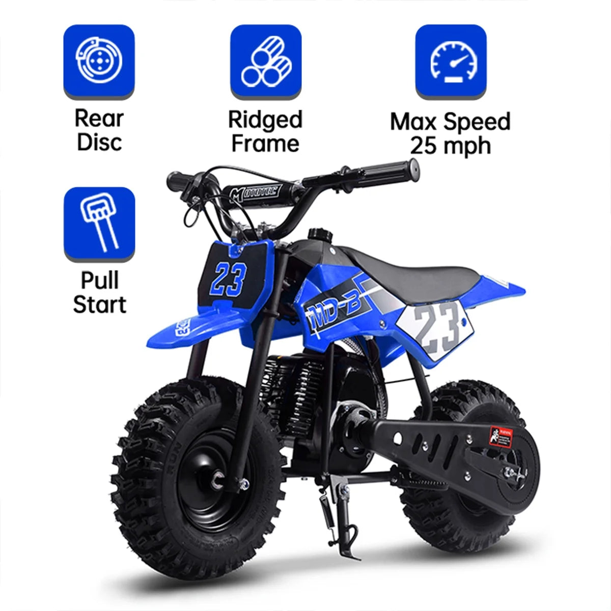TOXOZERS Dirt Bike for Kids,Gas-Powered Mini Pit Bike with 13 Inch Knobby Tires,25 MPH,Rear Disc Brake,Supports up to 175 lbs,Begin-ner Off Road Motorcycle for Boys Girls,Blue