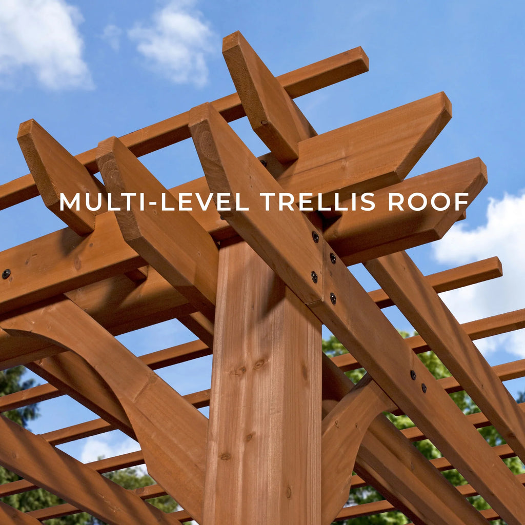 Backyard Discovery Beaumont 10'x10' Cedar Wood Patio Pergola Kit, Trellis Roof, PowerPort