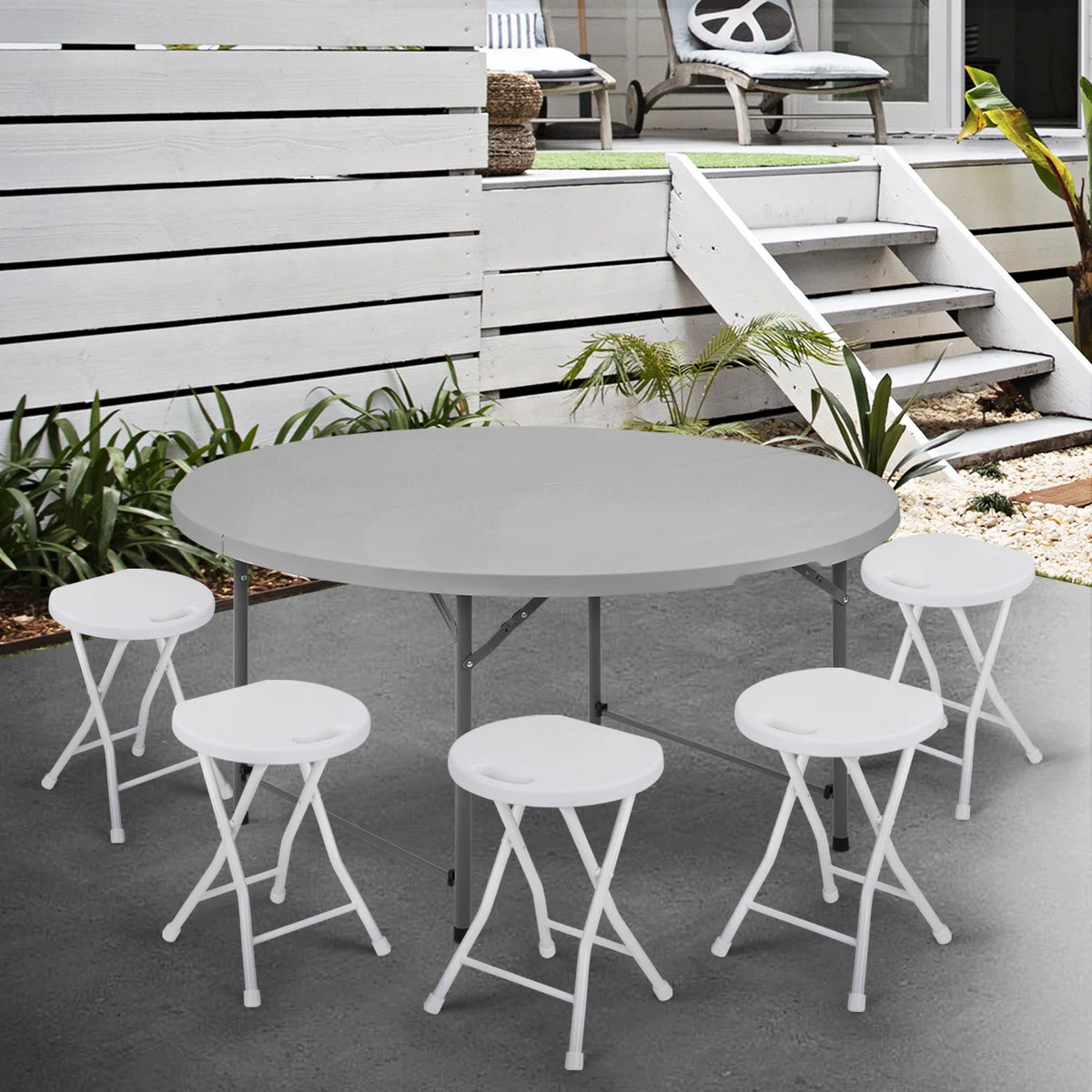 Magshion 5.5FT Round Folding Table, Heavy Duty Plastic Portable Round Table, Indoor Outdoor Foldable Dining Table with Handle, Grey