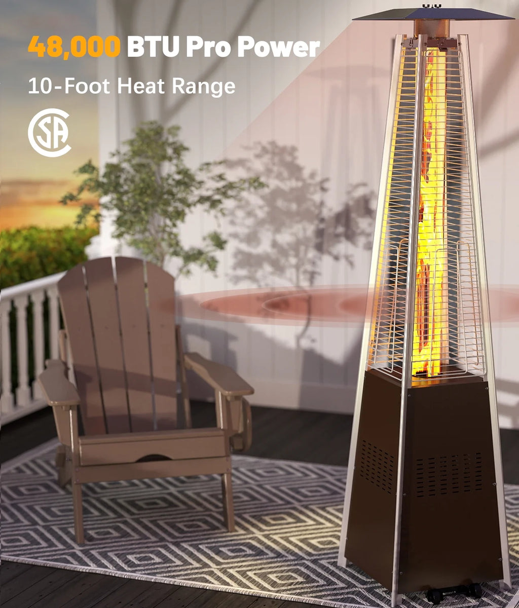 NAVINE Patio Heater, 48,000 BTU Propane Pyramid Patio Heater with Wheels, Bronze
