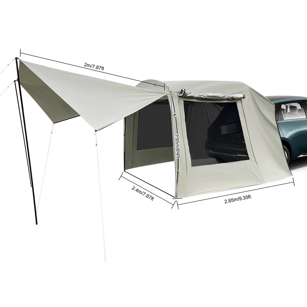 ToppiJoy 15*7*6ft Car Awning Outdoor Tent for Camping, Achieve Canopy Waterproof Camping Tents with 2 Mesh Windows, Windproof Hatchback for Car Camping Tent