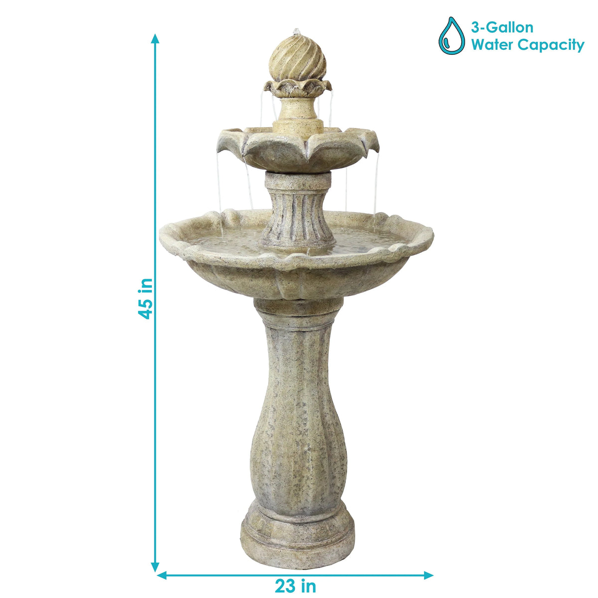 Sunnydaze Outdoor 2-Tier Solar Powered Polyresin Arcade Water Fountain with Battery Backup and LED Light - 45" - Earth Finish
