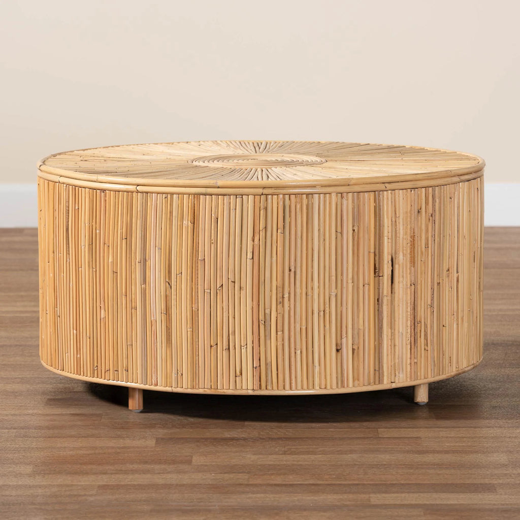 bali & pari Miami Boho Coffee Table, Natural Rattan, Light Honey