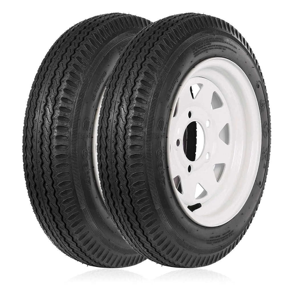 1AutoDepot 4.80-12 4.80x12 480-12 4.8-12 Trailer Tires with Rims, 5 Lug 6PR Load Range C, Set of 2