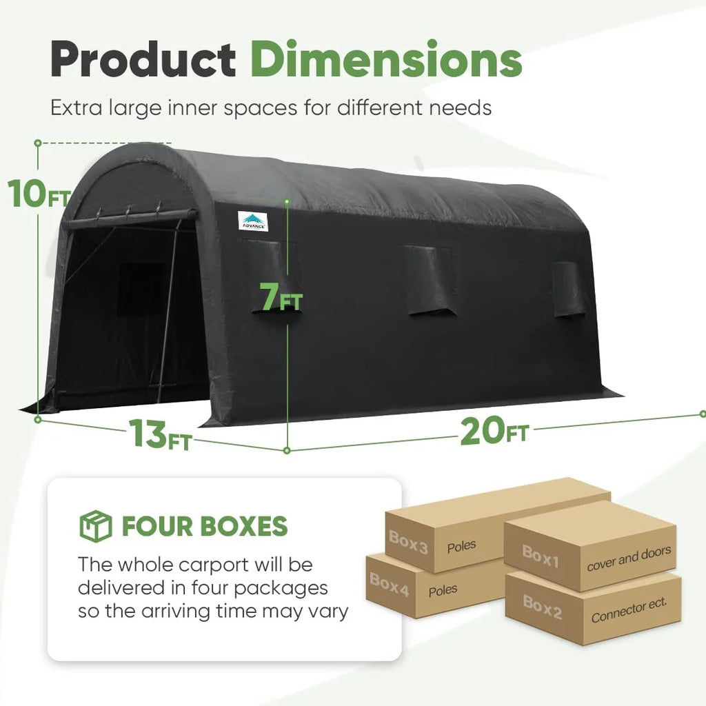 ADVANCE OUTDOOR 10x15 ft Shelter Storage Shed Steel Metal Round Roof Anti-Snow Portable Garage Carport for Motorcycle, Boat, or Garden Tools with 2 Roll up Doors & Vents, Gray