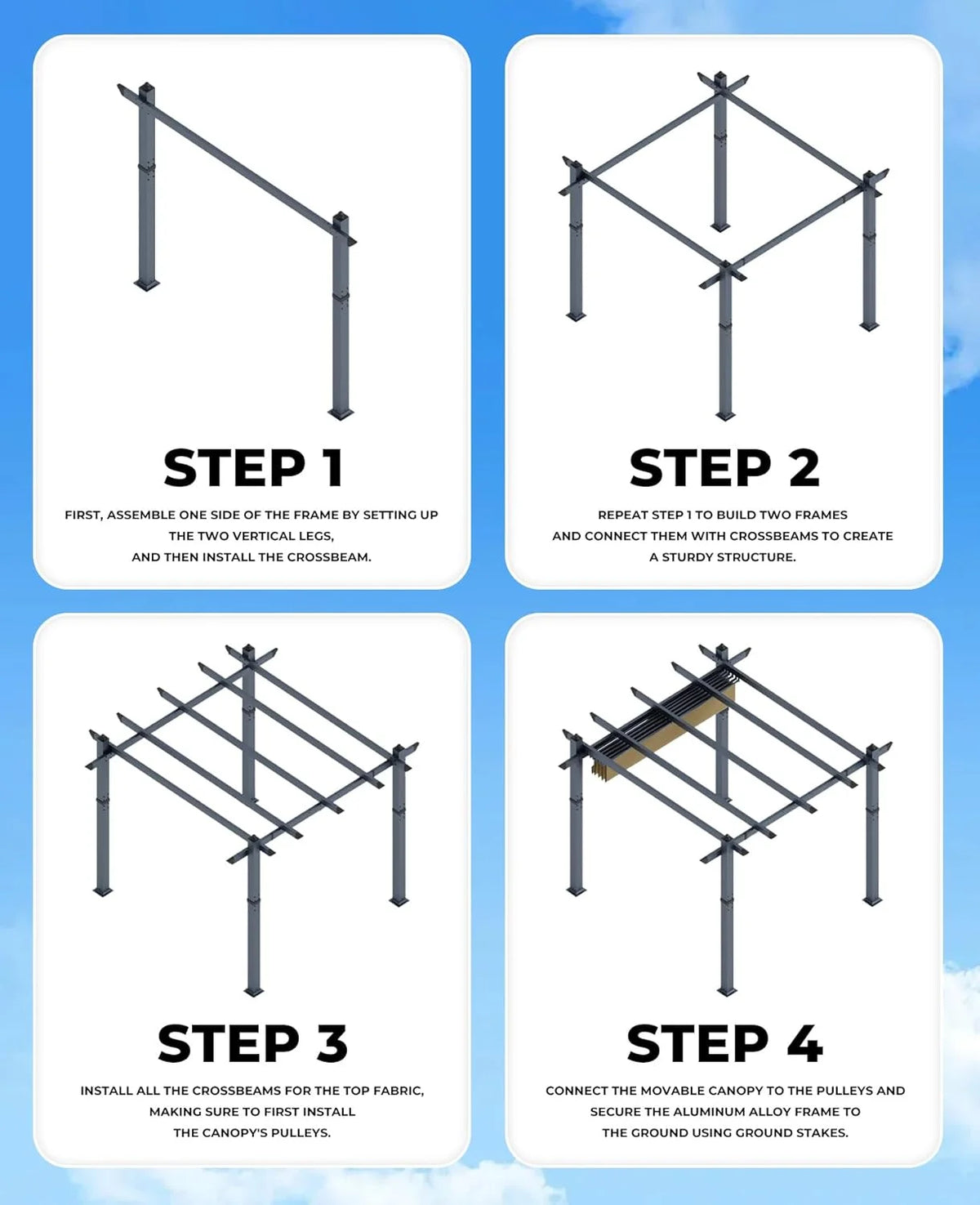 Outdoor Aluminum Pergola with Retractable Canopy, Reinforced 4-Sided Base, Waterproof & UV-Resistant Adjustable Roof, Modern Design for Patio, Deck, Backyard, and Garden
