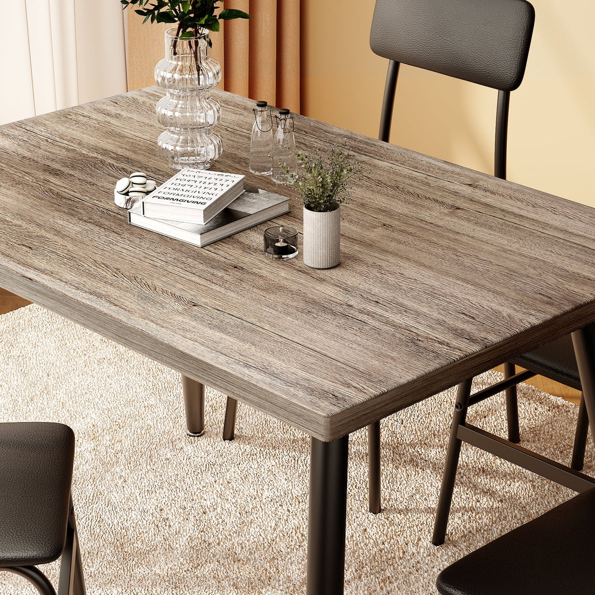 Dining Table Set for 4, Lofka 5 Piecs Kitchen Table and Chairs Set for Dining Room & Kitchen, Black