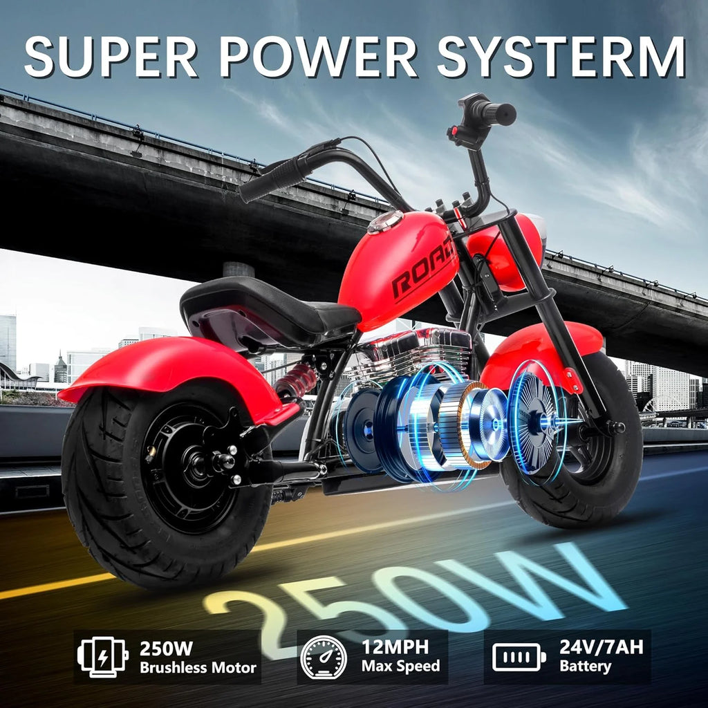 DEYGIA 24V 250W Kids Electric Dirt Bike, 12.5 MPH & 10-Mile Range, 176lb Capacity, Dual Suspension + Disc Brake, Twist Throttle - Electric Motorbike for Ages 8-14