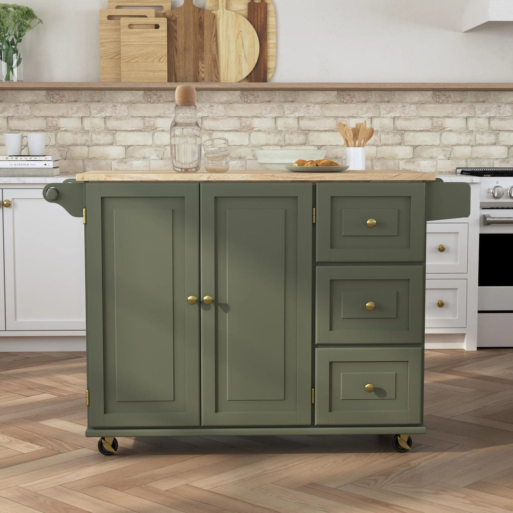 Homestyles Dolly Madison Engineered Wood Kitchen Cart in Sage Green/Brass