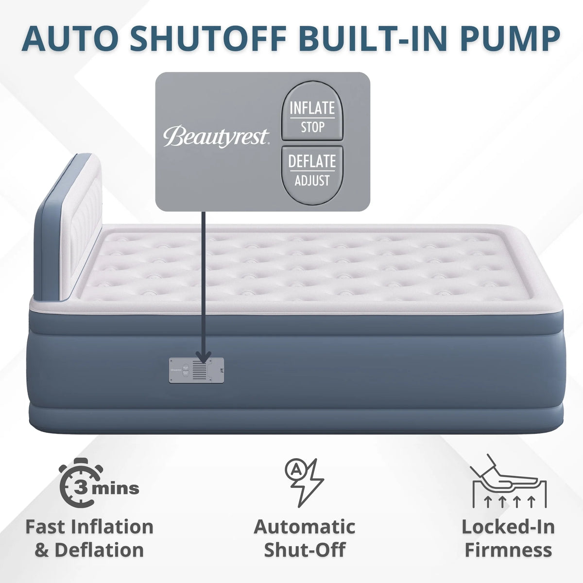 Beautyrest Headboard Luxarest 24" Queen Size Raised Air Mattress with Built-in Pump