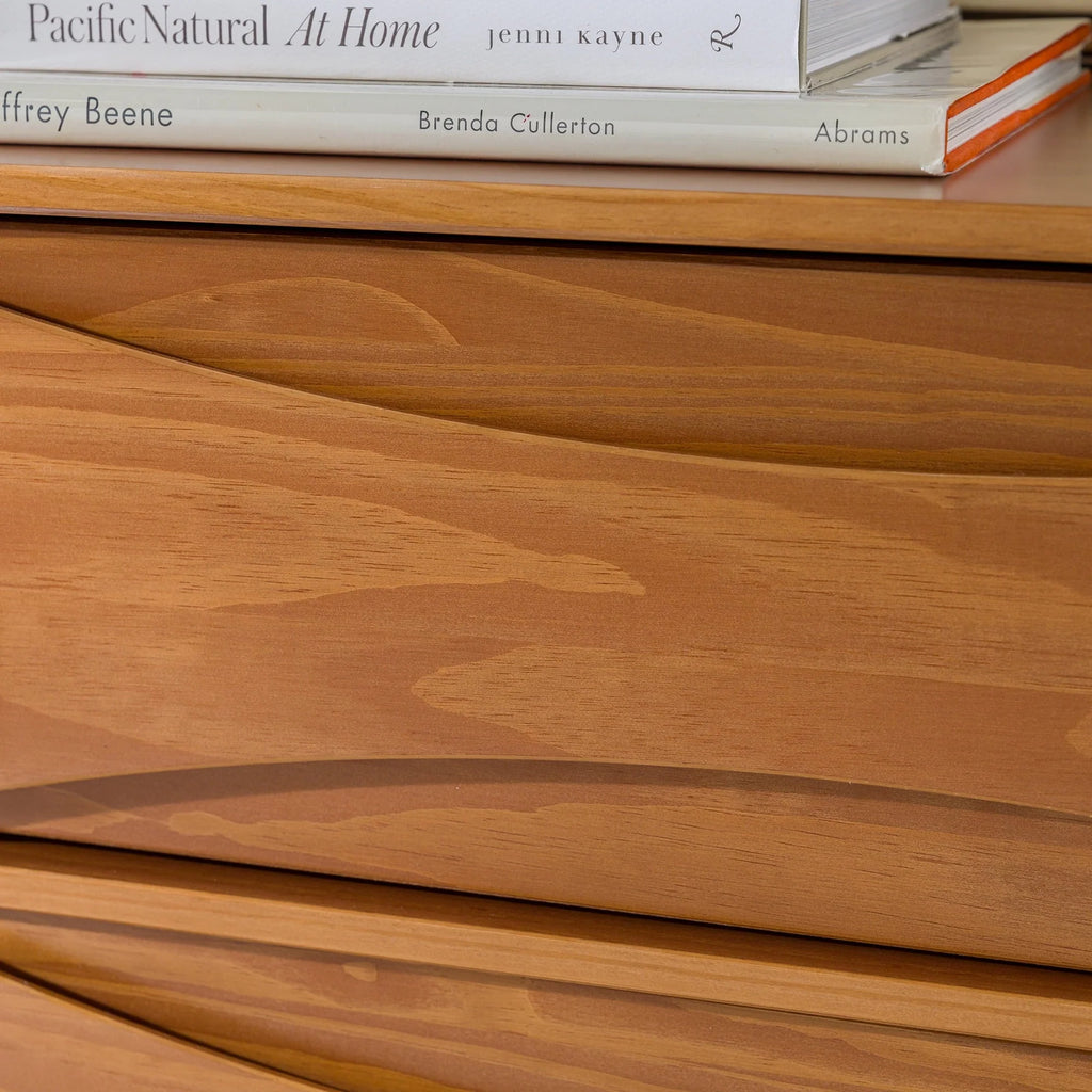 Walker Edison 30” Mid-Century Modern Curved Front 5-Drawer Dresser, Caramel