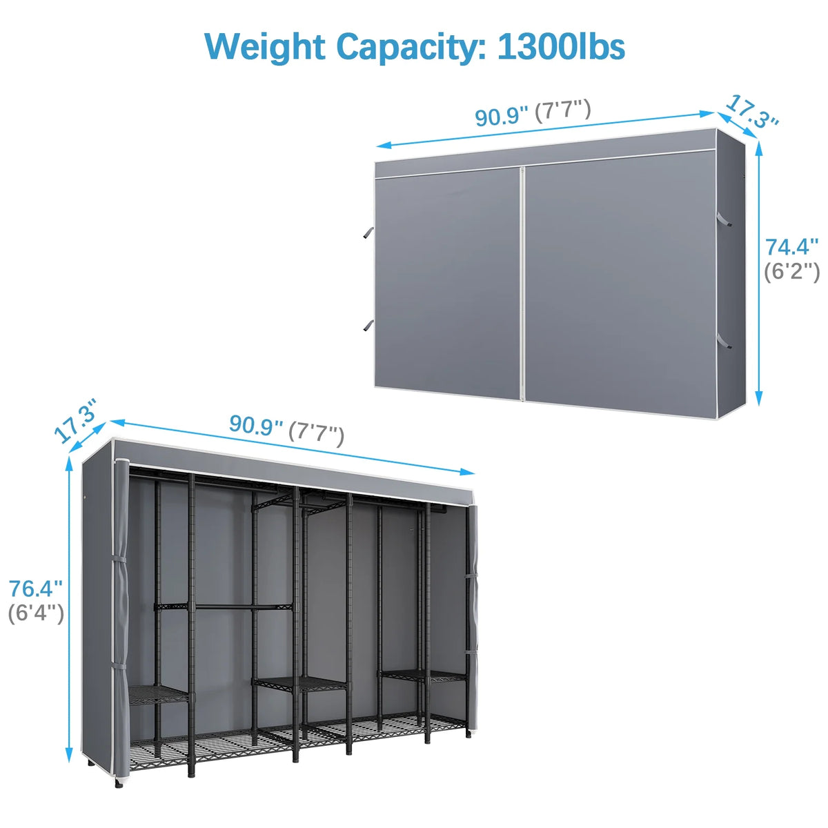VIPEK V50 Extra Large Portable Closet Rack Bedroom Armoire Freestanding Wardrobe Closet, Heavy Duty Clothes Rack Multi-Functional Metal Clothing Rack for Hanging Clothes, Max Load 1300lbs, Black