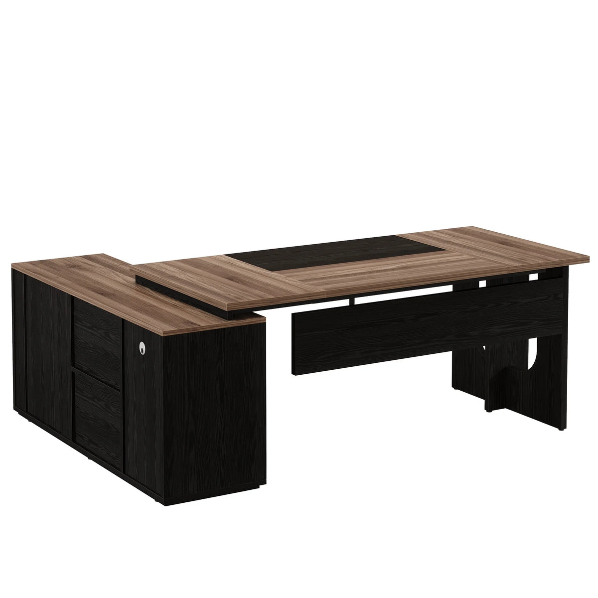 Tribesigns 74.8" Executive Desk, Large L Shaped Computer Desk Office Desk with Cabinet, White and Wood