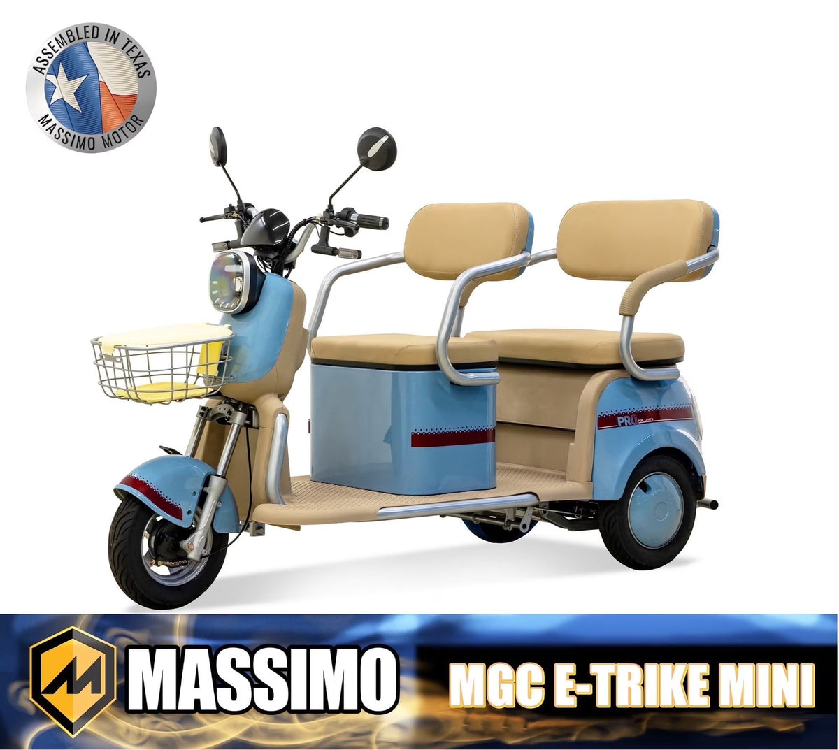 Massimo MGC E-Trike 3-Wheel Electric Cart �C 17 MPH, 2-Seater Adult Scooter �C Blue