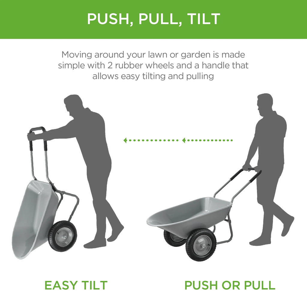 Best Choice Products Dual-Wheel Home Wheelbarrow Yard Garden Cart for Lawn, Construction - Green