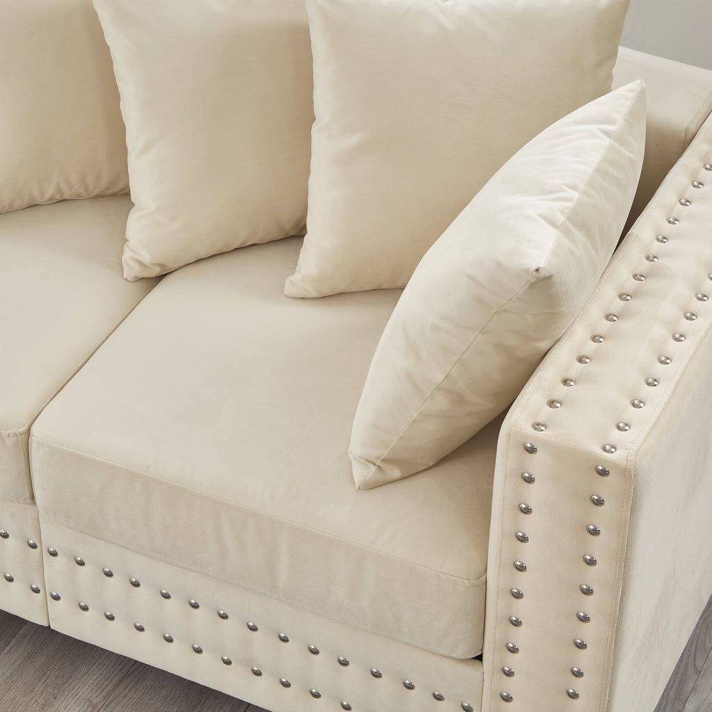 Modern Velvet Sofa Set 2+3 Seater Sofa Loveseat Couch with Silver Nail Trim, Square Armrests and Hidden Storage, Luxury Living Room Couch with Pocket Spring Cushions