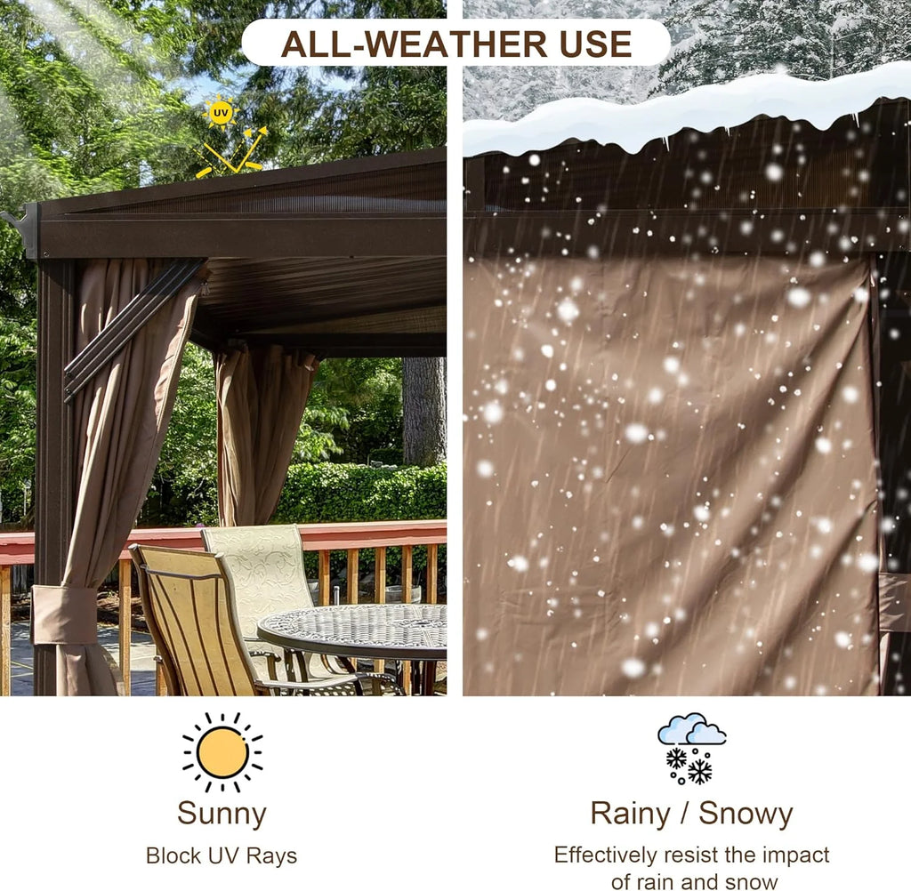 TOTAL Outdoor 10'x12' All-Season Sunroom Gazebo with Steel Roof, PVC Screen, Front & Side Door, Brown