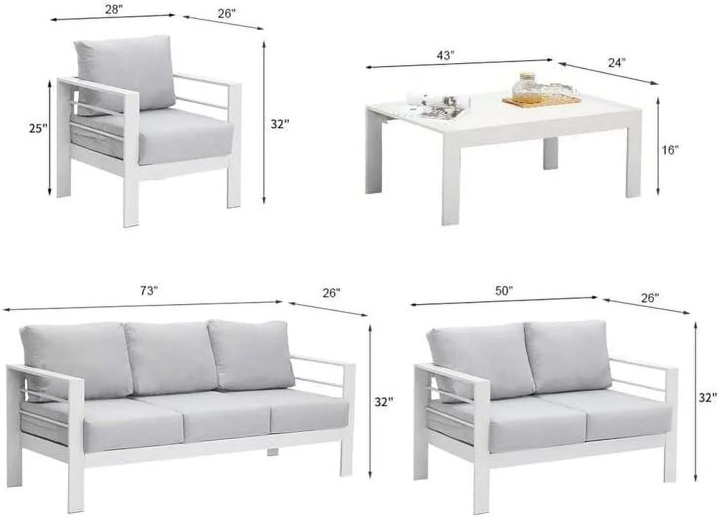 CozyHom 5 Pcs Outdoor Patio Aluminum Furniture Sofa Sets, Outside Patio Conversation Couch Sets With Table&Cushions for Garden Porch, Gray