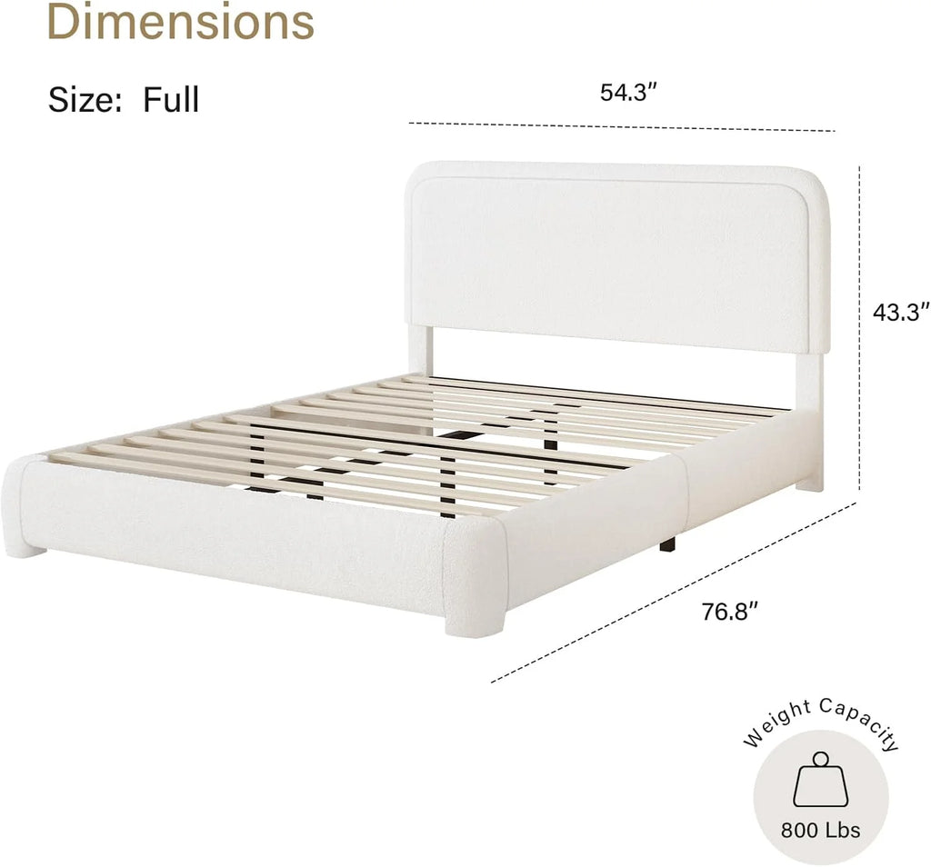 4 EVER WINNER Twin Size Bed Frame, Modern Bed Frame with Headboard, Boucle Fabric Upholstered Bed Frame, Soft Curved Headboard, Cream