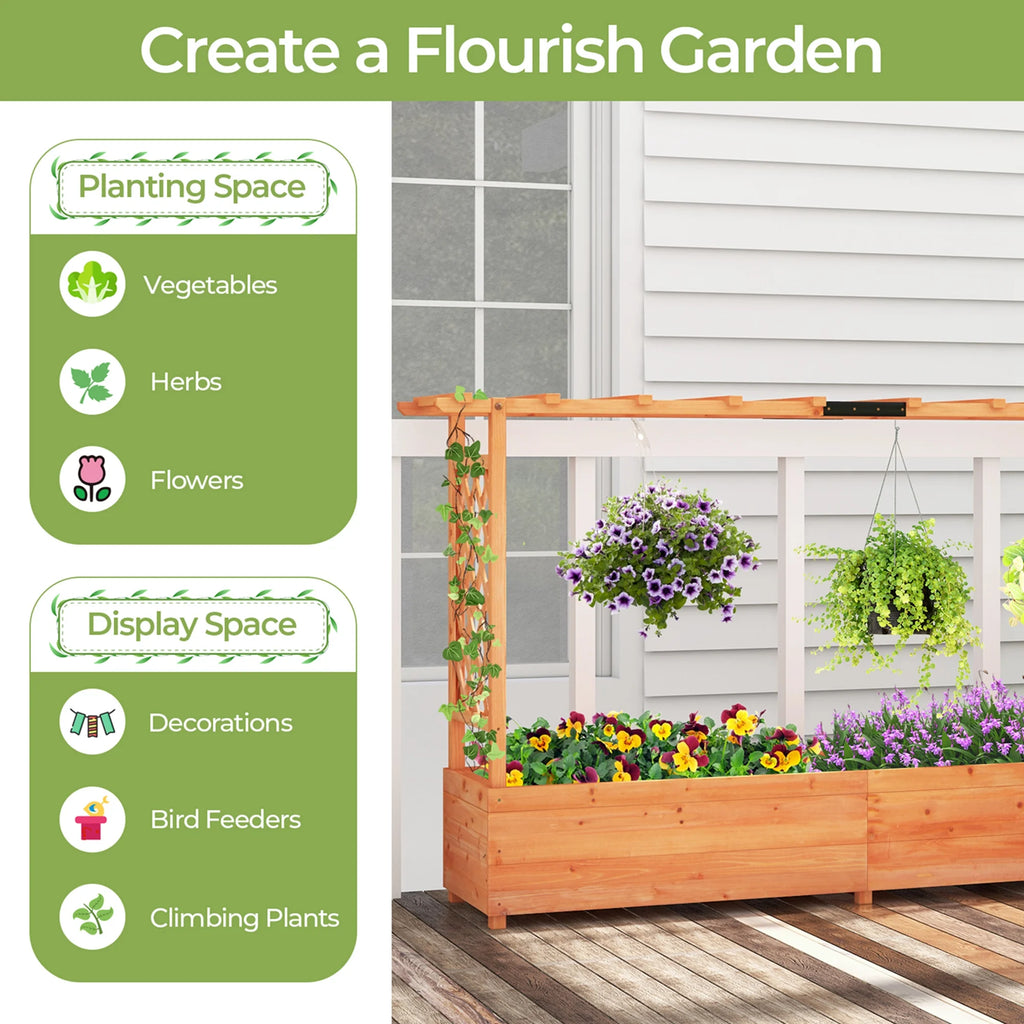 Costway 1 PCS Raised Garden Bed with Trellis Hanging Roof Planter Box Drainage Holes for Patio