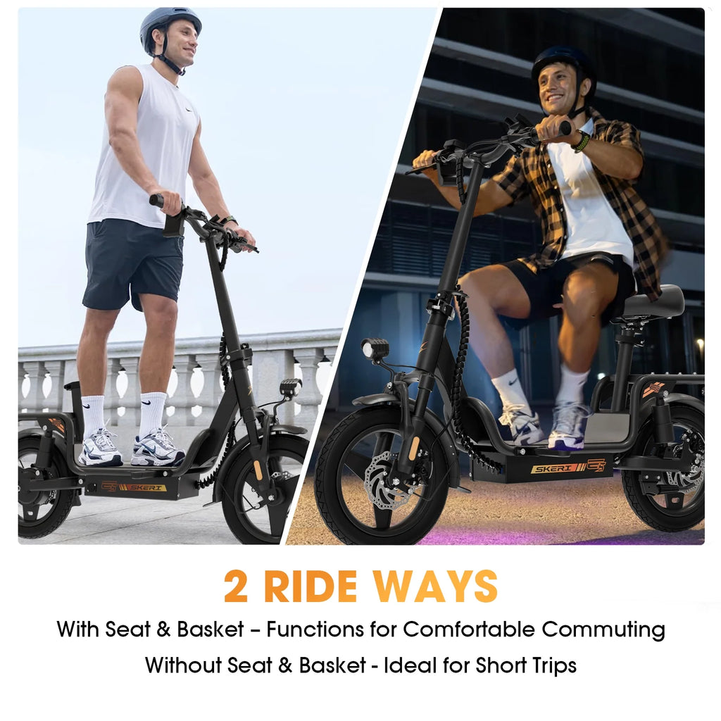 Skeri Electric Scooter with Seat for Adult and Basket, 14 Inch Tire Electric Scooter with Dual Shock Absorbers, 350W Motor with 25-Mile Range, Speed Up to 20 MPH (Gen 2.0)