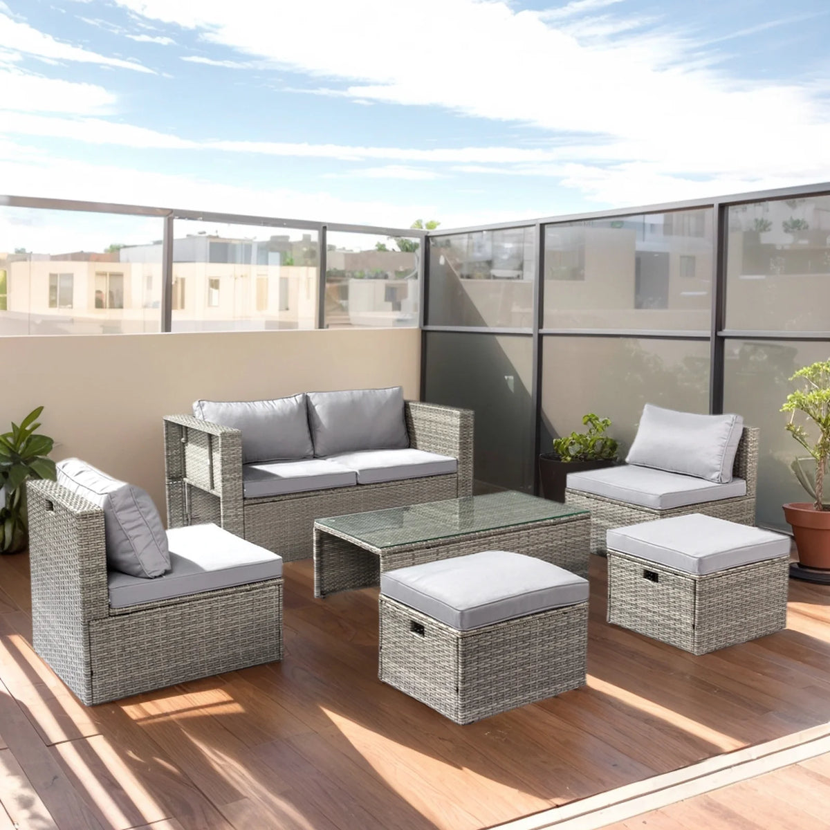 Ktaxon 7-Piece Wicker Patio Furniture Set, Patio Furniture Set with Water Resistant Thick Cushions and Coffee Table, Beige