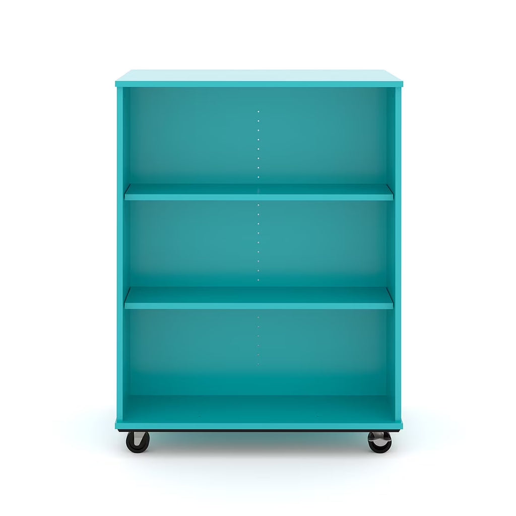 Tot Mate Open Double Sided 3 Tier Mobile Shelves Wooden Classroom Bookcase, Red, 36"W x 23"D x 48"H