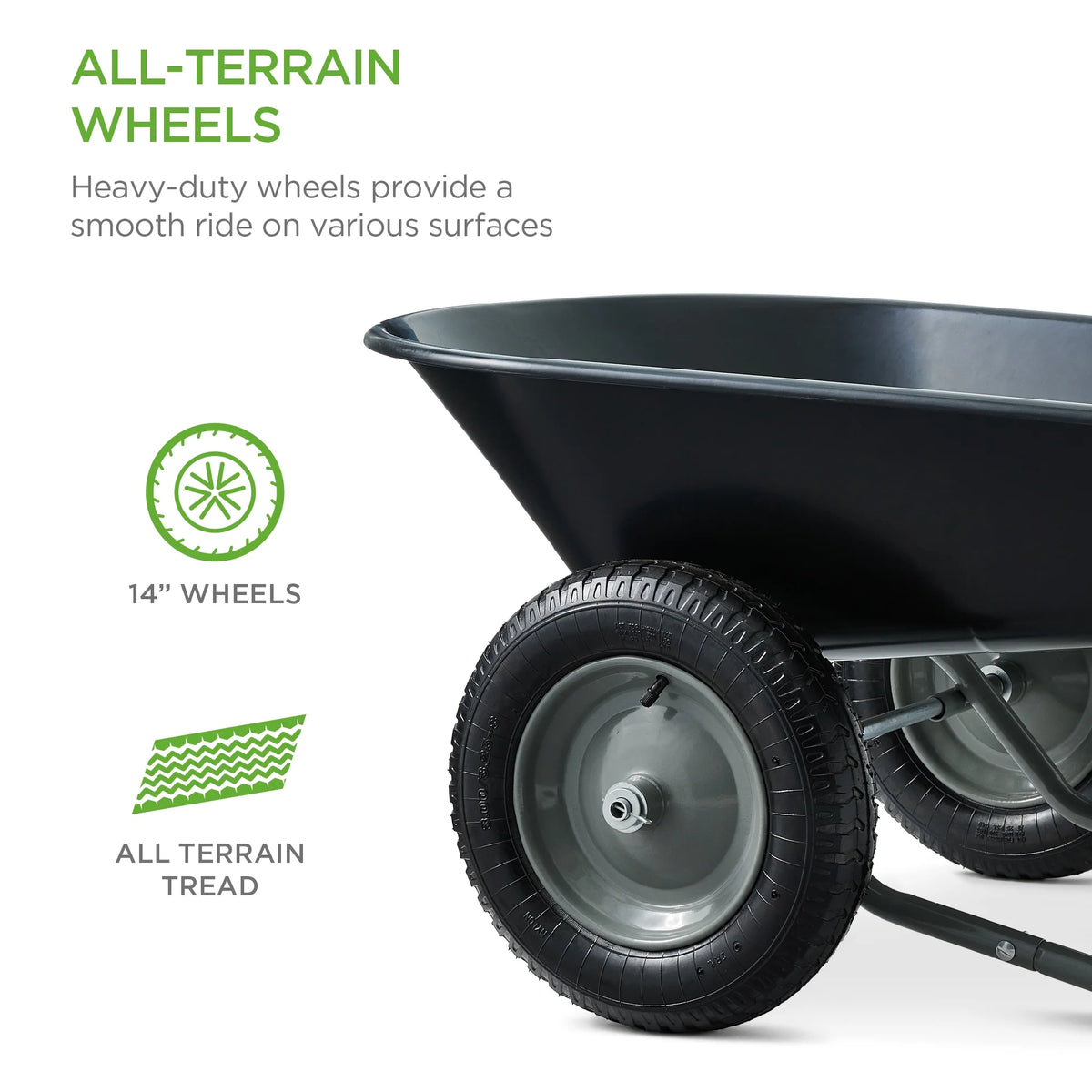 Best Choice Products Dual-Wheel Home Wheelbarrow Yard Garden Cart for Lawn, Construction - Green