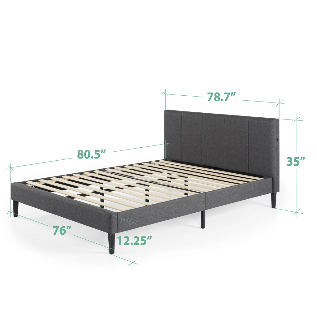 Zinus Maddon 35" Upholstered Platform Bed Frame, Beige, Adult, Queen
