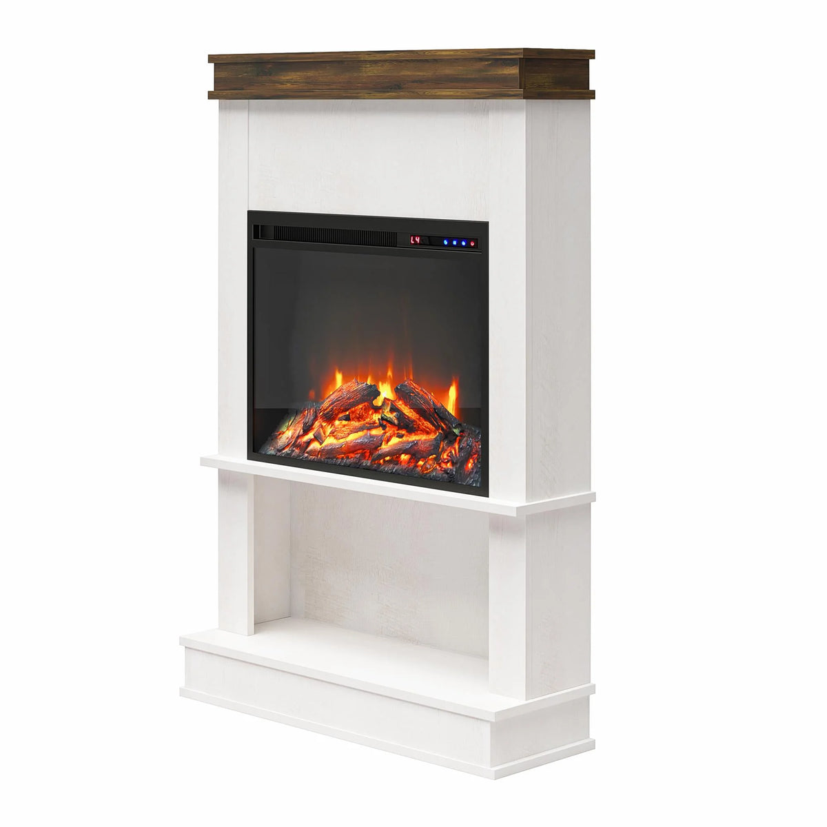 Mateo Electric Fireplace with Mantel and Open Shelf, Black with Natural