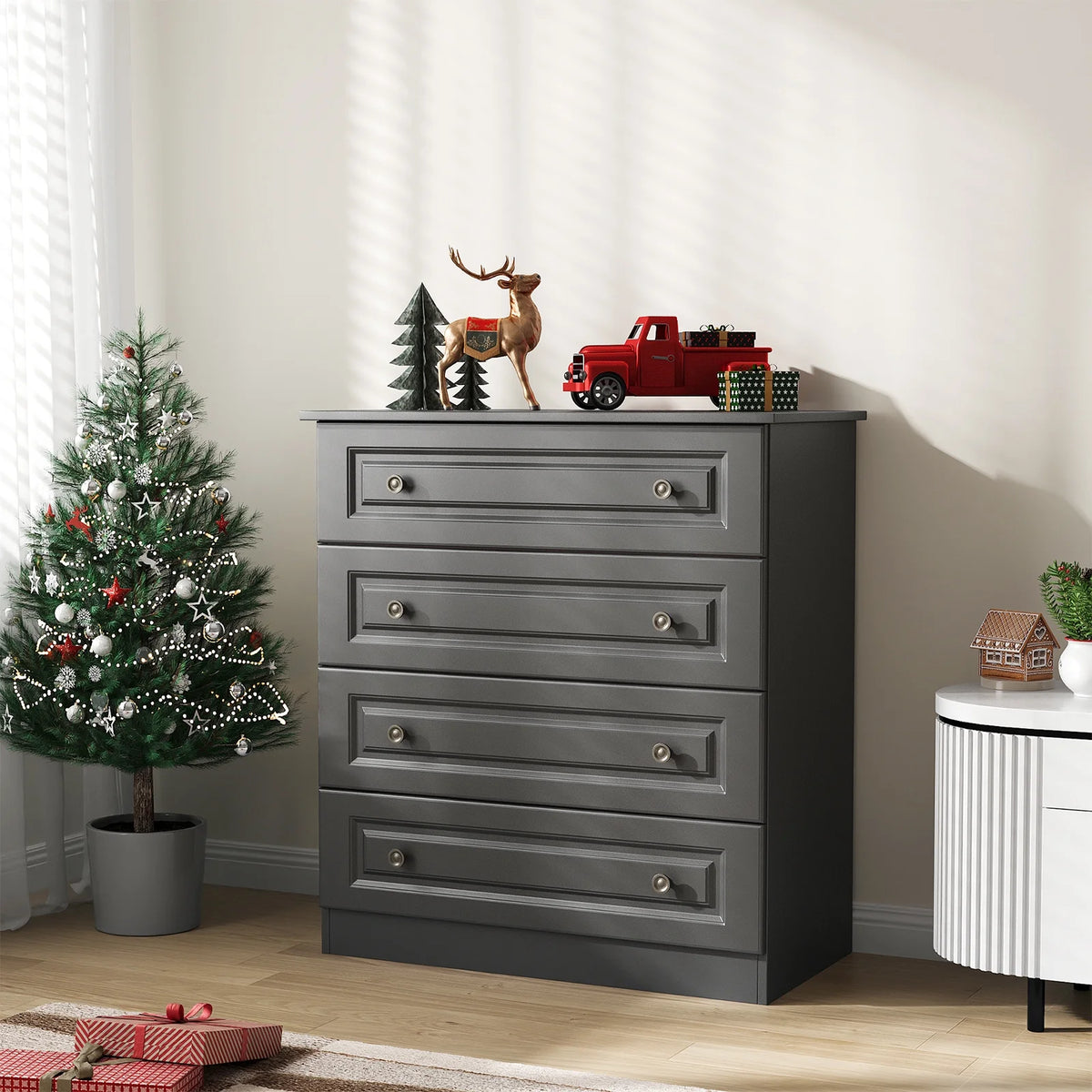 IDEALSOUL Dresser, Black Dresser Tall dresser with Large Storage Space, 4 Drawer Dresser for Bedroom, Hallway, Entryway