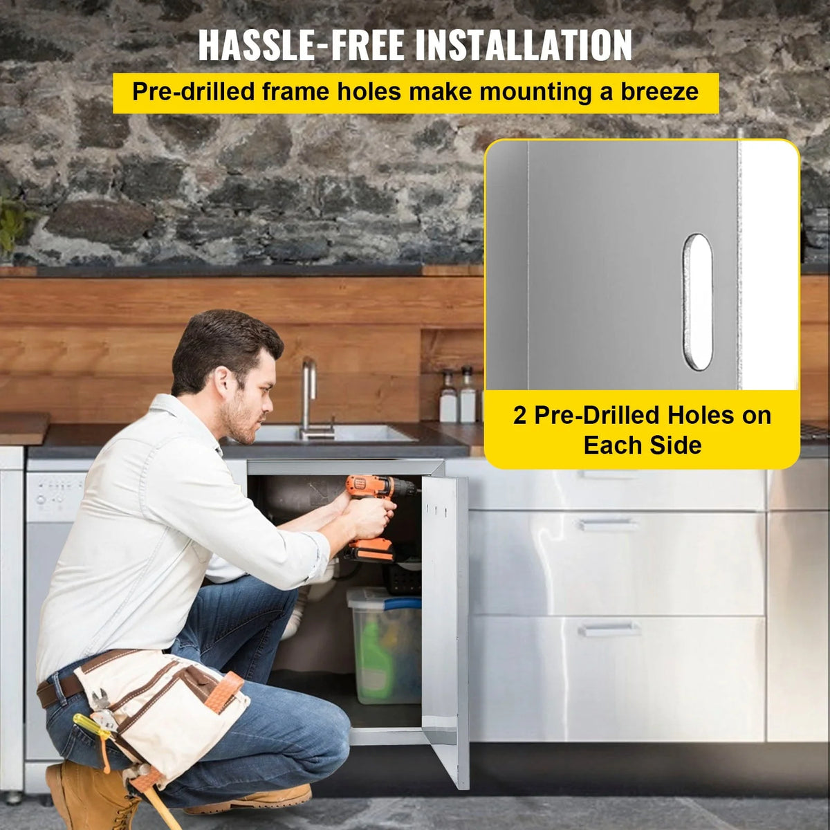 Double Access Door, 30''Wx21''H Outdoor Kitchen Door, Double Wall Stainless Steel Outdoor Cabinets with Hooks, Brushed Steel Access Door BBQ Doors, Easy to Install for BBQ Island Grill Station