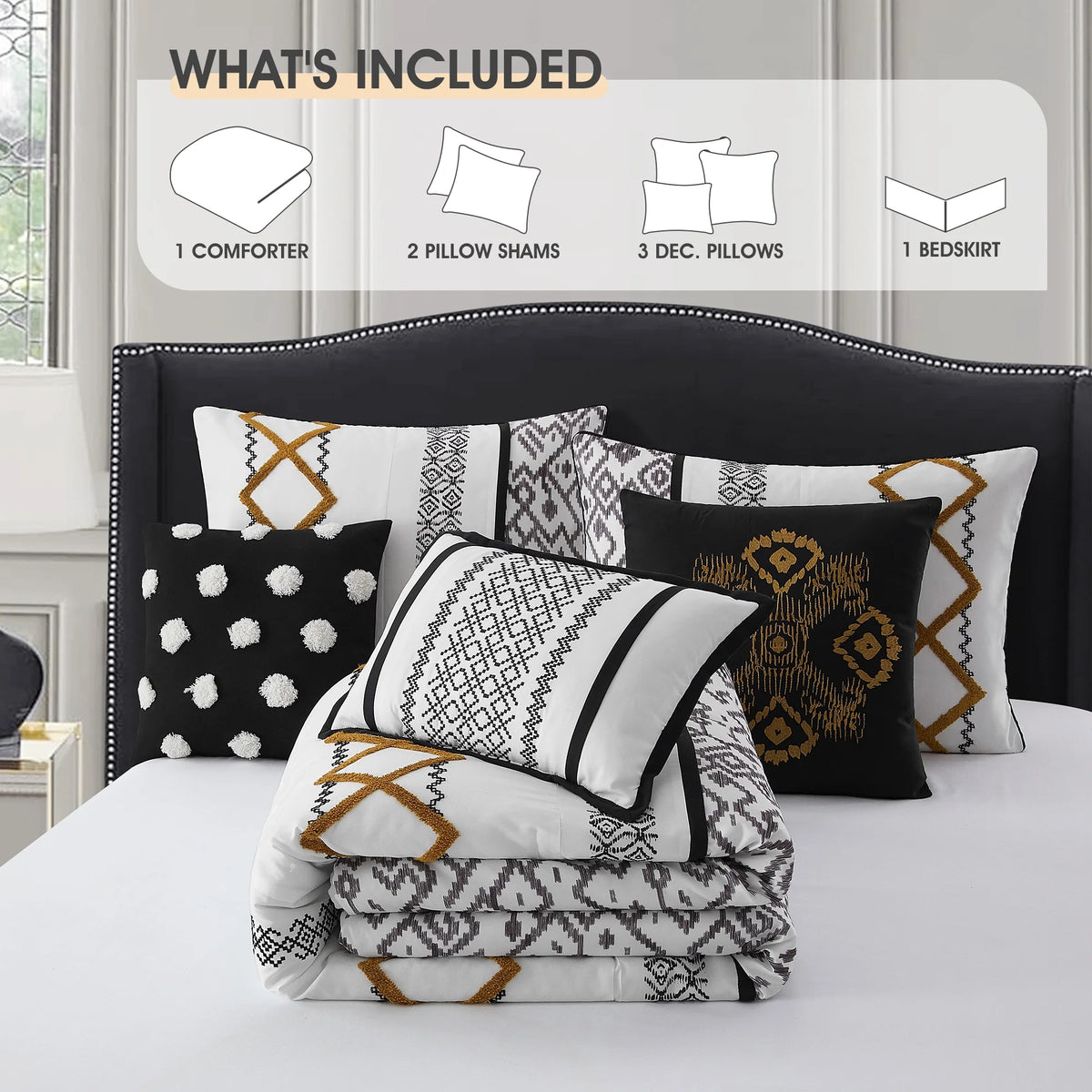 Lanco Luxury 7 Piece Cozy Boho Comforter Set Queen Beige Embroidered Girls Bedding, Premium Microfiber, All Season Home Décor
