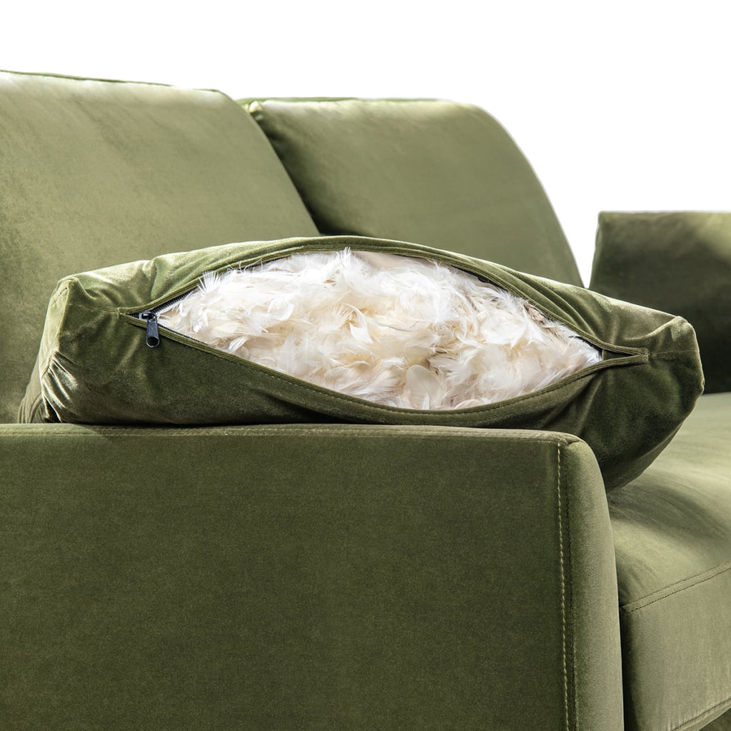 Velvet Sofa Couch, Mid Century Modern 75.5 inch 3-Seater Sofa with Back Cushions and 2 Bolster Pillows, for Small Space,Bedroom, Apartment, Olive Green