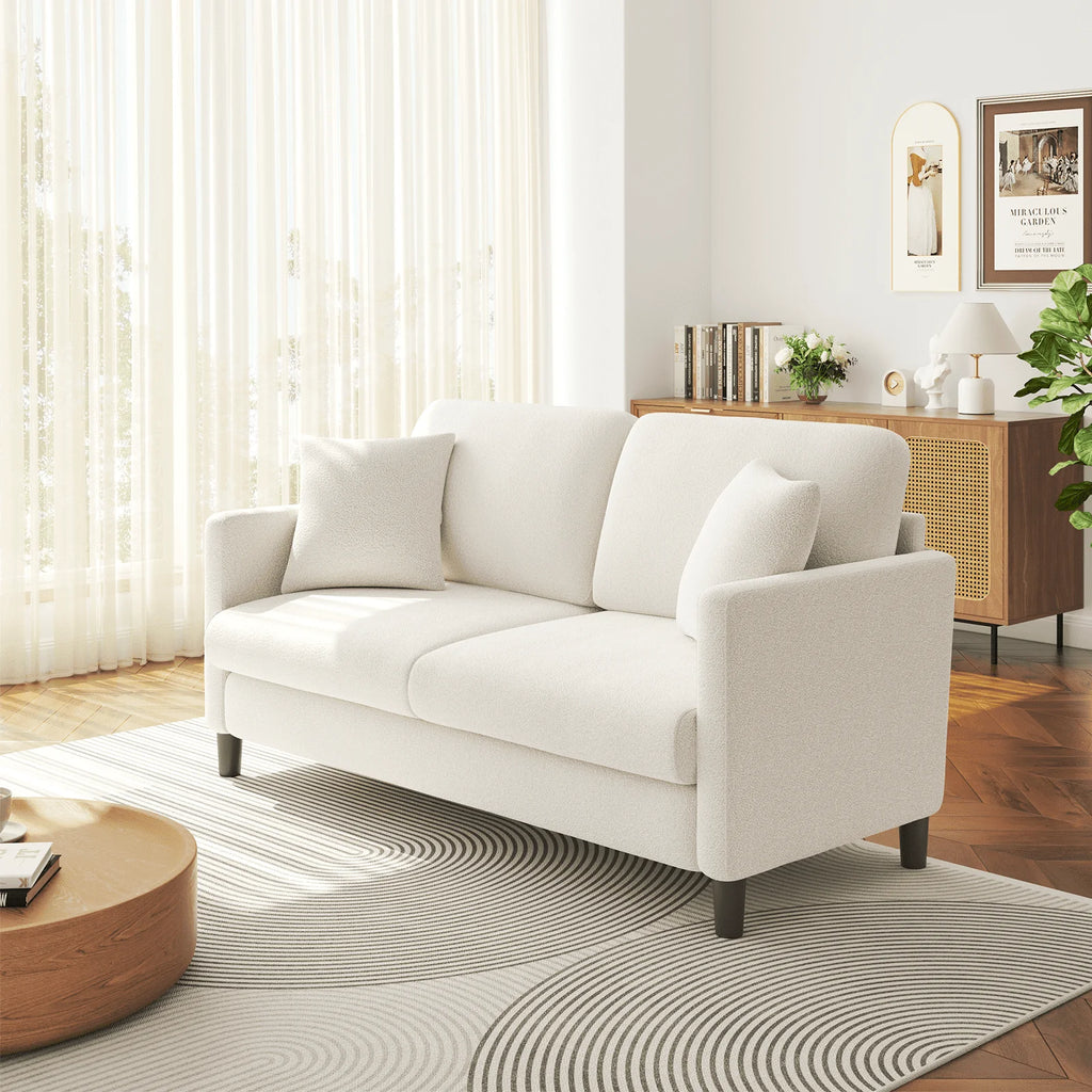 Loveseat Sofa,65" Comfy Teddy Fleece Love Seat Couch,Neche Extra Deep Seats Sofas,Tool-Free Setup Couch with 2 Pillows for Living Room,Coffee Brown